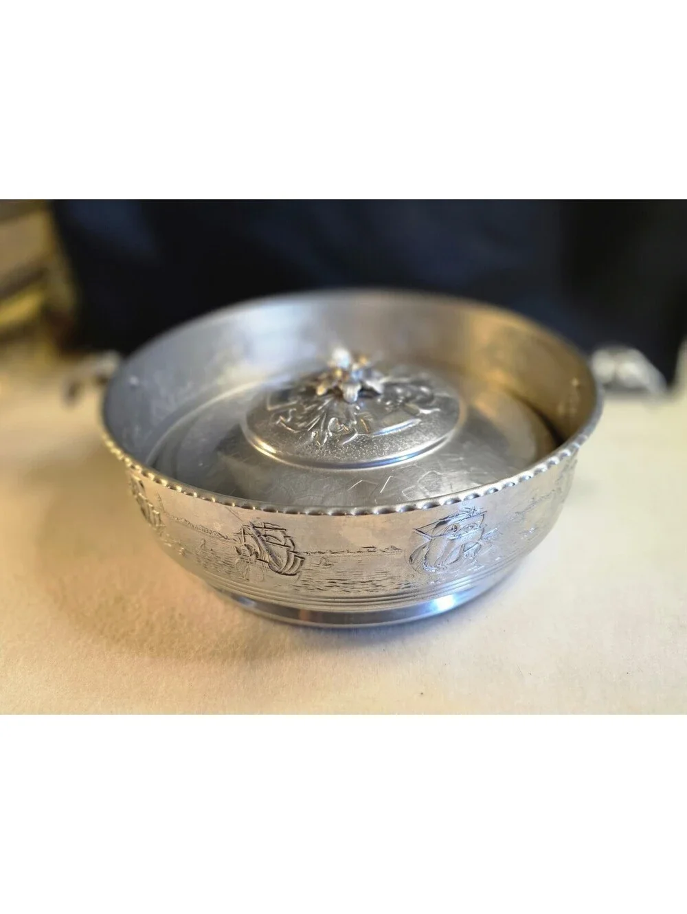 Vintage Forman 4 Ware Aluminum Covered Casserole Glass Insert Sailing Ships